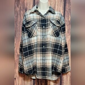 Natural Reflections Plaid Button Down Shirt - Black and Tan